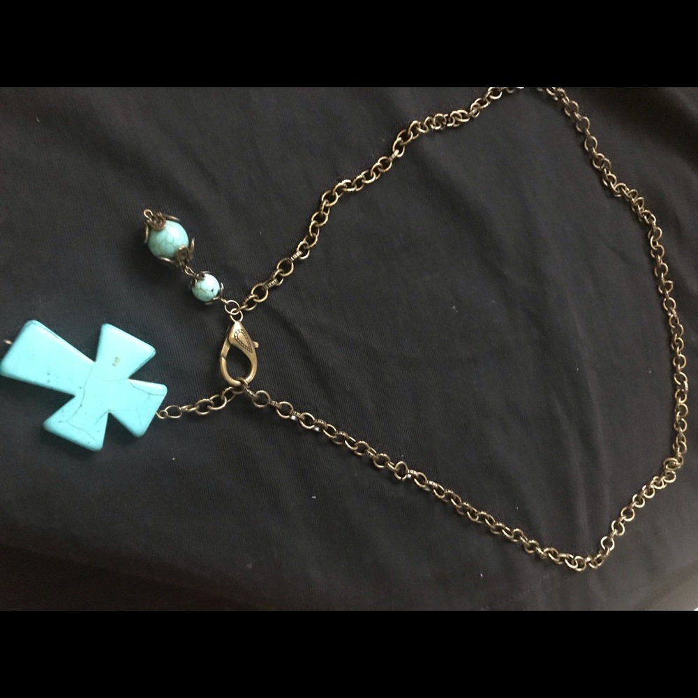 Turquoise and antique brass lariat